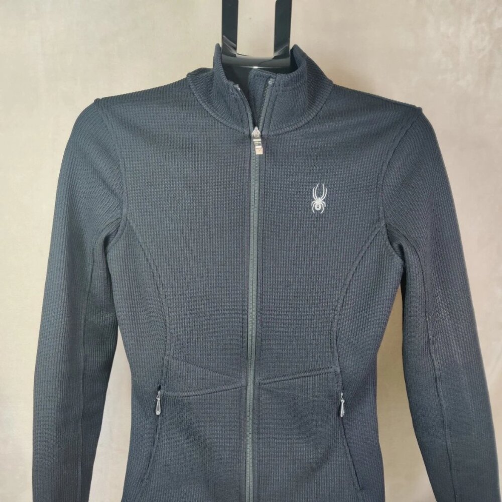 SPYDER Core Jacket Womens Size M Black Full Zip Sweater Fleece Lined Embroidered